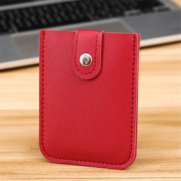 Портфейл за карти, Bloomy Charm, капацитет 6 карти, естествена кожа, червен, Един размер