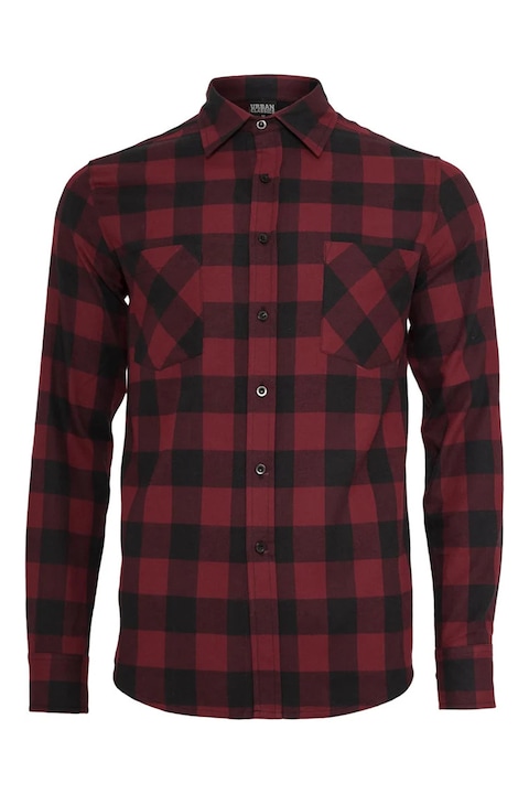 Urban Classics, Camasa regular-fit din flanel cu model in carouri, Visiniu, Negru stins, S