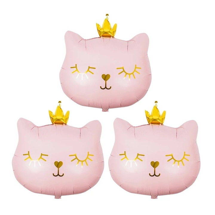 Baloane decorative petrecere, forma pisica, multicolor, set din folie de aluminiu
