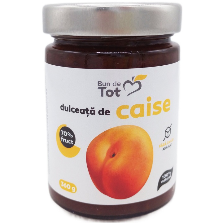 Dulceata de Caise cu 70% fruct fara zahar, 100% natural fara chimicale, Bun De Tot, 360g, Seva Plant