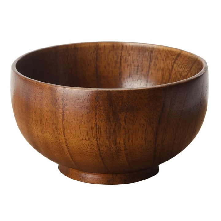 Set boluri din lemn, 3.9 inch diametru x 2.6 inch inaltime, argintiu, pentru salate, fructe, supa