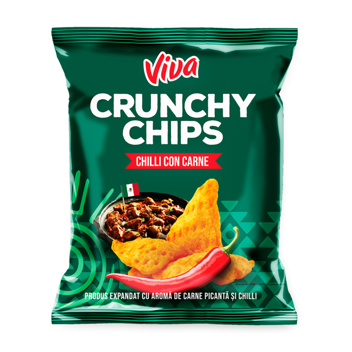 crunchy chips cu aroma de carne picanta si chilli 50g viva