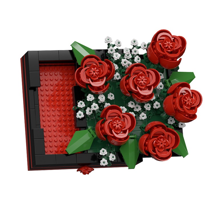3D építőkészlet, Rózsacsokor, 6 év+, ABS Premium, 11,5 × 7 cm, 687 darab, Többszínű