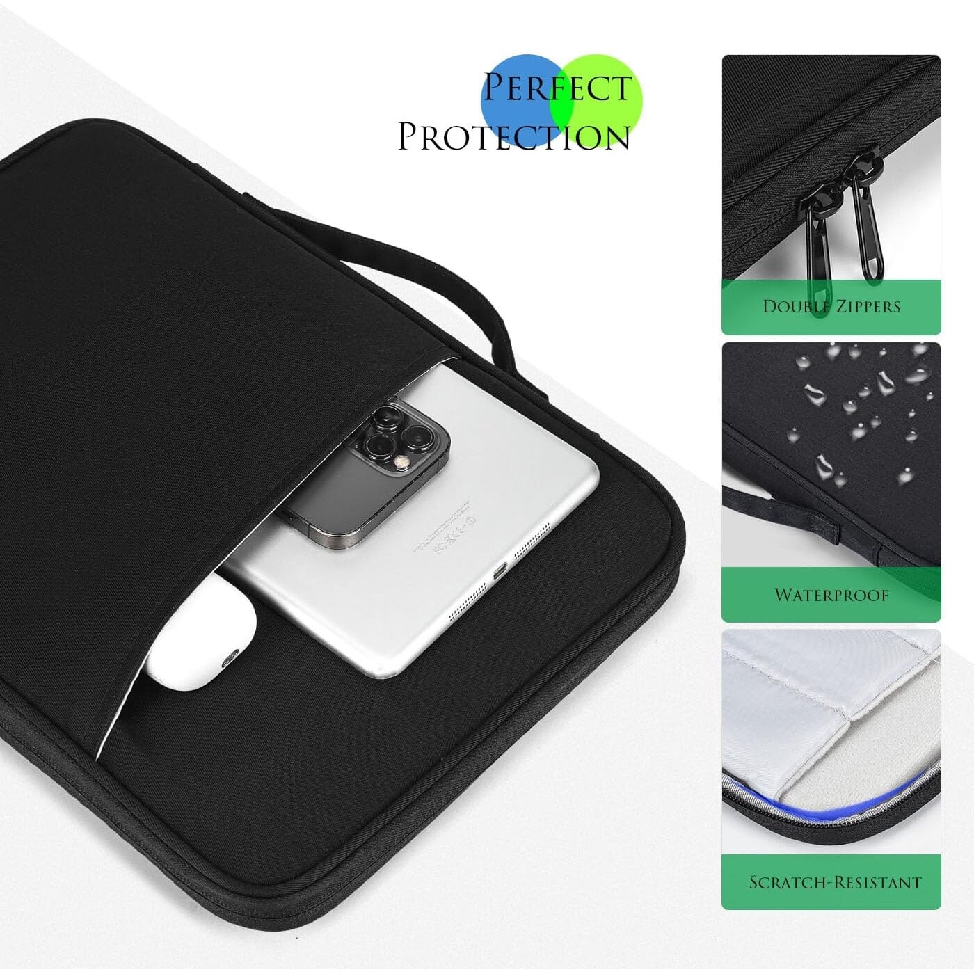 Husa de protectie geanta de transport, pentru tableta 10.8-11, compatibila Apple iPad 10.2/10.5/10.9, Apple iPad Pro 11, Anti-coliziune-zgaria, Poate stoca telefoane mobile, cabluri de date, 30 x 23 x 3cm, Negru