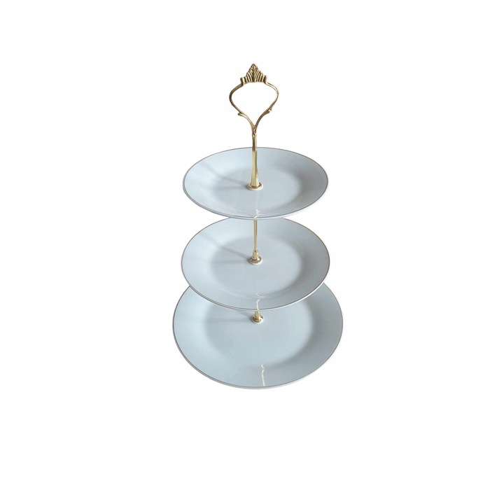 Platou de bucatarie, CARDSPLITTER, etajera 3 niveluri, 15x18x22,5cm, inaltime 33cm, alb cu detalii aurii