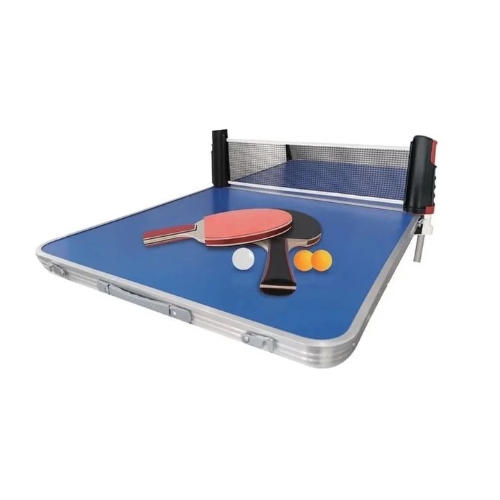 Pingpong szett összecsukható hálóval, 2 játékosnak, 6 darab, fekete/piros