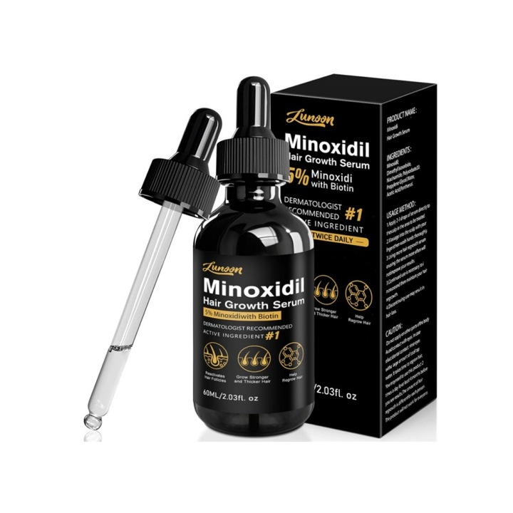 LUNOON hajnövesztő szérum, Minoxidil 5%, 60ml, sérült hajra, folyékony