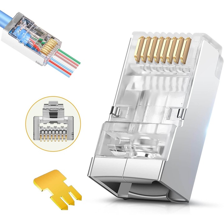 Комплект от 100 бр. RJ45 Pass Through Plug, Cat6, PVC корпус, 8 пина 8P8C, OUYLAF