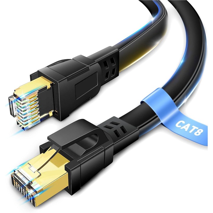 Ethernet мрежов кабел Cat 8 40 Gbps 15M интернет пач кабел с щепсел, за рутер, модем, компютър, игри, PS5, Xbox, OUYLAF, черен