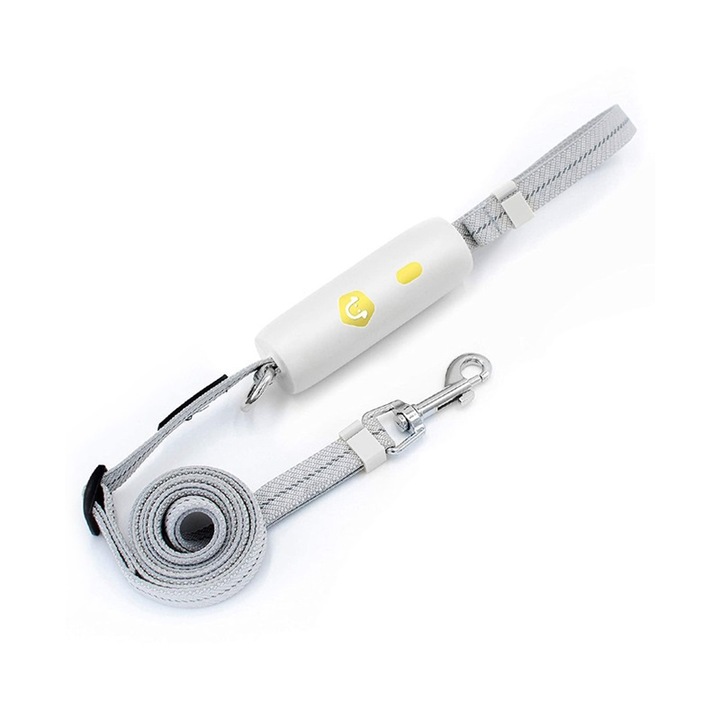 Lesa pentru caini, ajustabila 0.95m-1.6m, alb si galben, rezistenta la intindere, cu sistem de blocare anti-pierdere