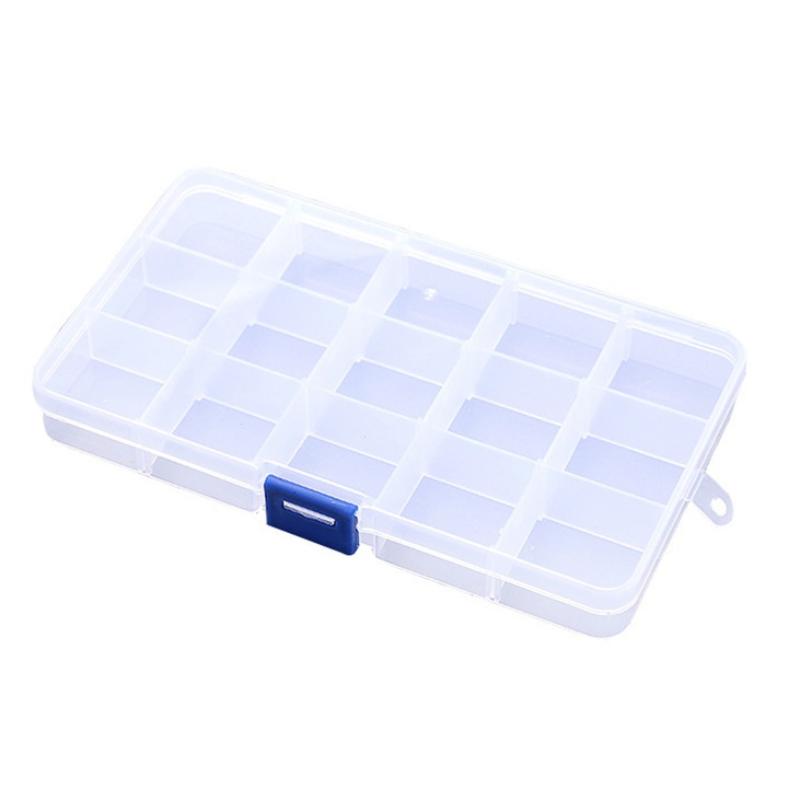 Cutie de depozitare cu 10 compartimente, container reglabil transparent pentru organizare articole, 10 grile