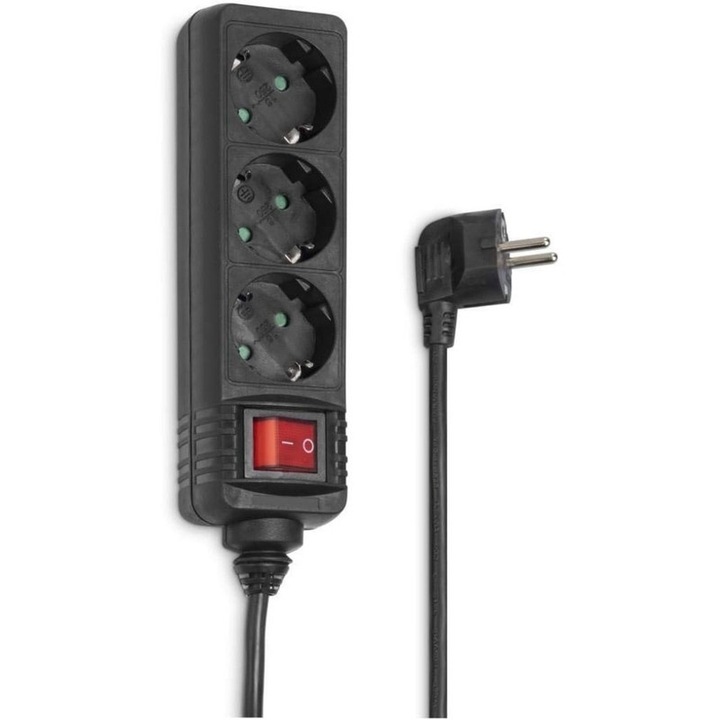 Удължител Ronyes, 3 гнезда, 2м кабел, черен