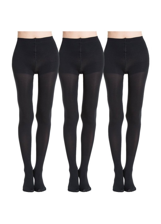 Set de 3 jambiere calduroase, 120 DEN, rezistente la abraziune, poliamida, negru, marime medie，potrivit pentru 15-20 de grade
