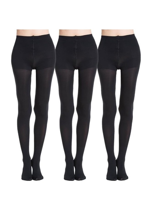 3db meleg leggings készlet, 120 DEN, kopásálló, poliamid, fekete, közepes méretű