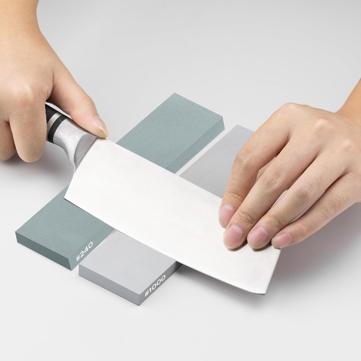 Set piatra de ascutit cutite, Hawerk, granulatie 240/1000, piatra pentru ascutire si aplatizare, durabil si eficient, 20x5x1 cm, Gri