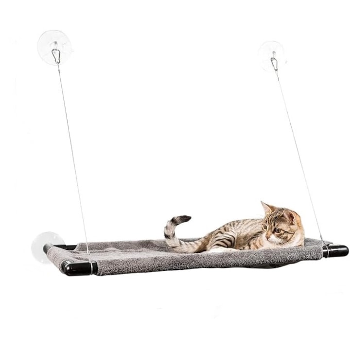 Висящо легло за котки с прикрепване към прозорец, тип хамак, Amazy, монтаж с вендуза, 60x35 см