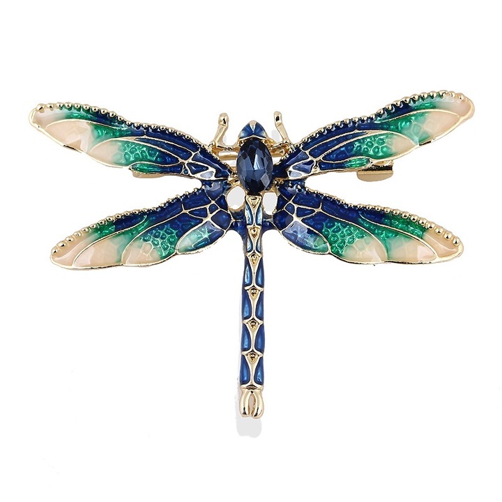 Brosa dragonfly din aliaj si strasuri, 1.8"x1.4", multicolor