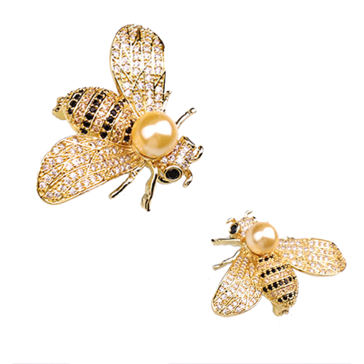 Brosa cu albina din cristal si perla, bijuterii dama, design elegant, aurie, dimensiune mica