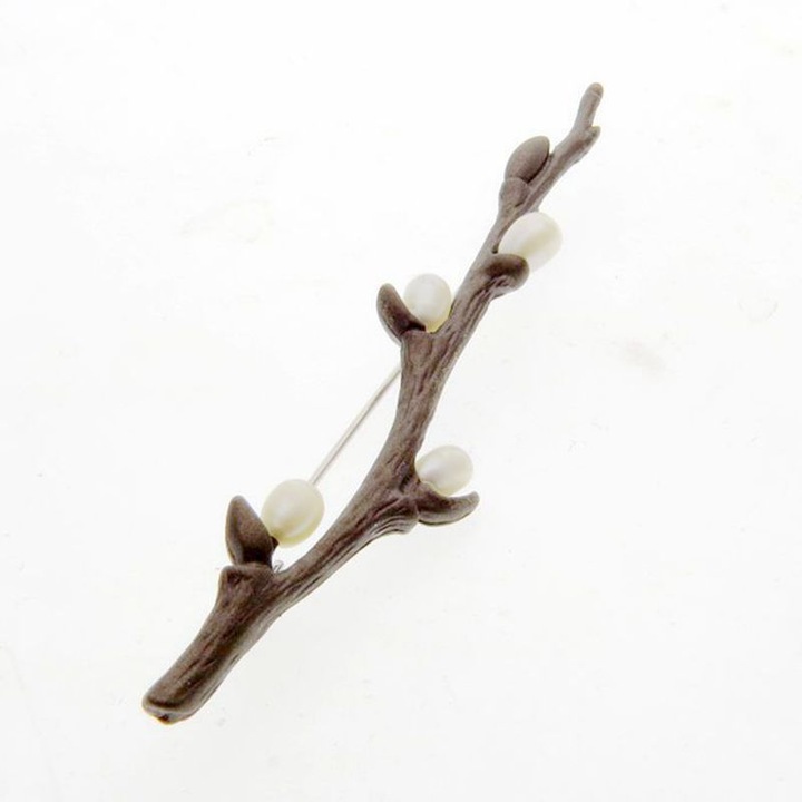 Brosa eleganta cu perle false, design ramura, set de accesorii pentru imbracaminte, multicolor