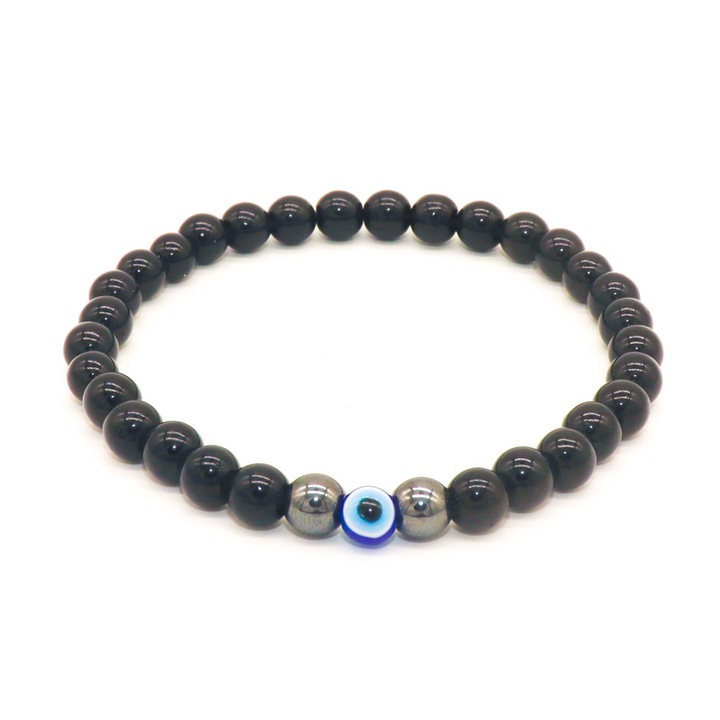 Bijuterii barbatesti cu piatra ochi de tigru din seria Guardian, bratara unisex cu piatra ochi de tigru neagra