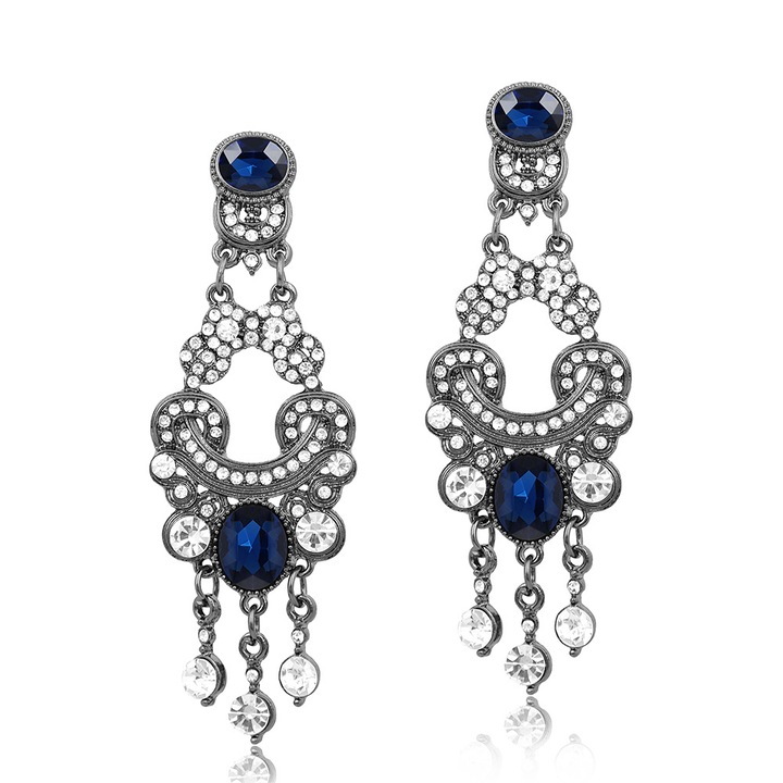 Bohém stílusú fülbevalók, ötvözet, kék