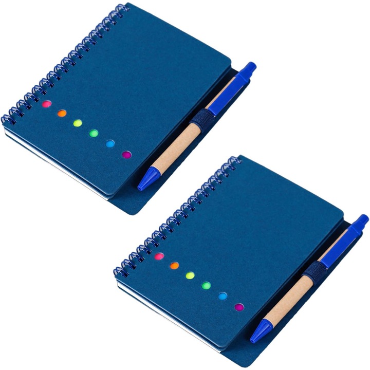 Комплект от 2 спираловидни тетрадки, Hggzeg, Ученически тетрадка, 70 листа, Ламиниран картон, Хоризонтална линия, Преносима, Подходяща за ученически домашни, офис бележки, дневник на пътешественик, Хартия, 120 мм x 150 мм, Синя