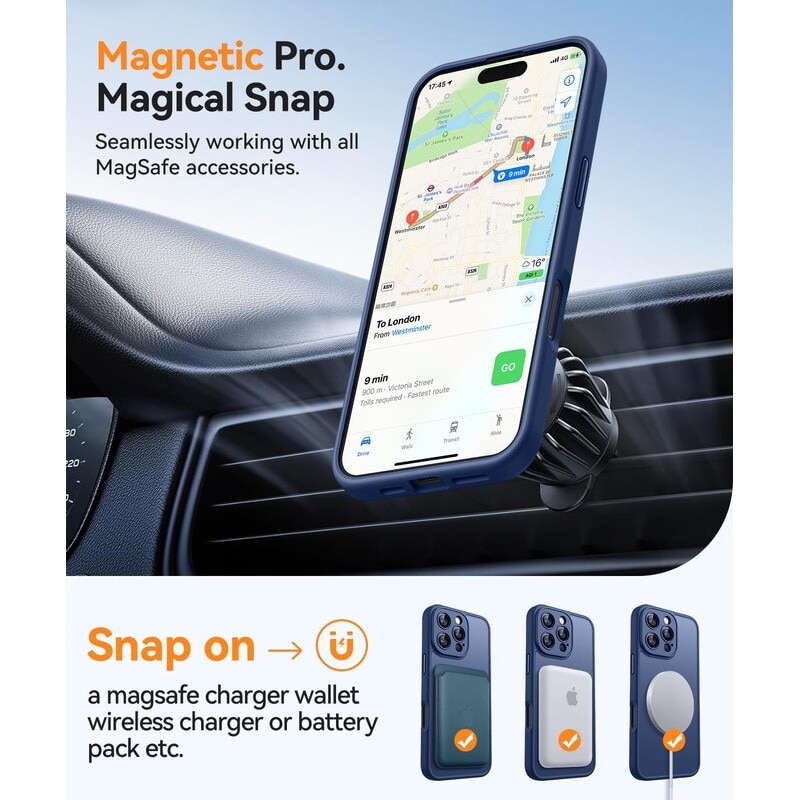 Husa Compatibila MagSafe pentru Apple iPhone 16Pro Max | Design Slim cu Margini Ridicate si Acoperire Completa a Camerelor | Sistem Magnetic Integrat | Suport pentru Incarcare Wireless | Albastru inchis