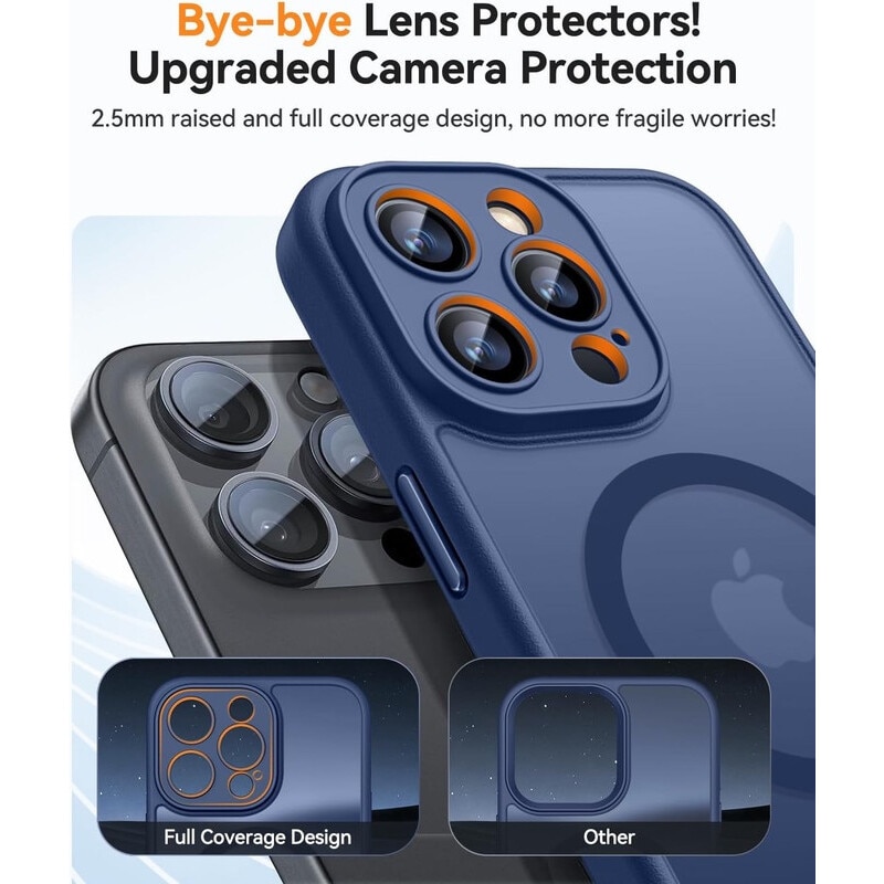 Husa Compatibila MagSafe pentru Apple iPhone 16Pro Max | Design Slim cu Margini Ridicate si Acoperire Completa a Camerelor | Sistem Magnetic Integrat | Suport pentru Incarcare Wireless | Albastru inchis