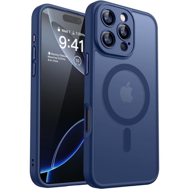Husa Compatibila MagSafe pentru Apple iPhone 16Pro Max | Design Slim cu Margini Ridicate si Acoperire Completa a Camerelor | Sistem Magnetic Integrat | Suport pentru Incarcare Wireless | Albastru inchis