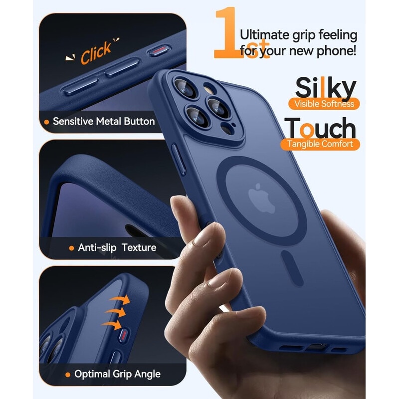 Husa Compatibila MagSafe pentru Apple iPhone 16Pro Max | Design Slim cu Margini Ridicate si Acoperire Completa a Camerelor | Sistem Magnetic Integrat | Suport pentru Incarcare Wireless | Albastru inchis