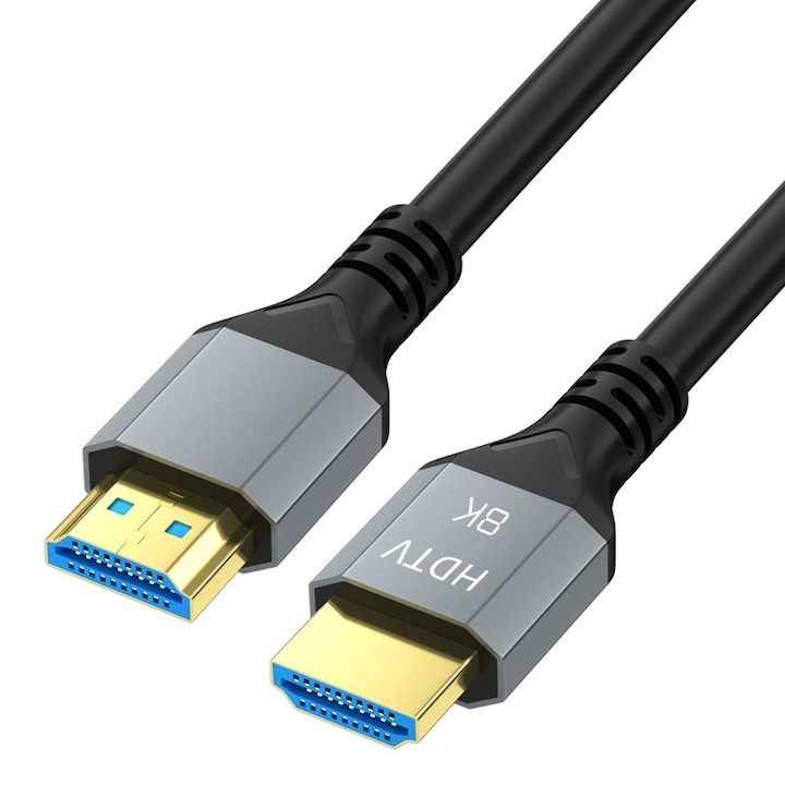 HDMI 2.1 кабел 8K@60Hz & 4K@120Hz, 48Gbps, 24K позлатени конектори, 2m, композитен мед, PVC, мъжки-мъжки тип - VRR и eARC поддръжка