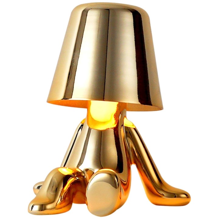 Lampa LED, Veioza in Forma de Om, SINBINTA, Lumina Ambientala, 3 moduri de iluminat (cald, neutru, rece), Comutator tactil, Reincarcabila prin USB, Acumulator 800mAh, Design modern, Pentru Acasa, Birou, Horeca, Plastic/Rasina, 16.5x13.5x22cm, Auriu