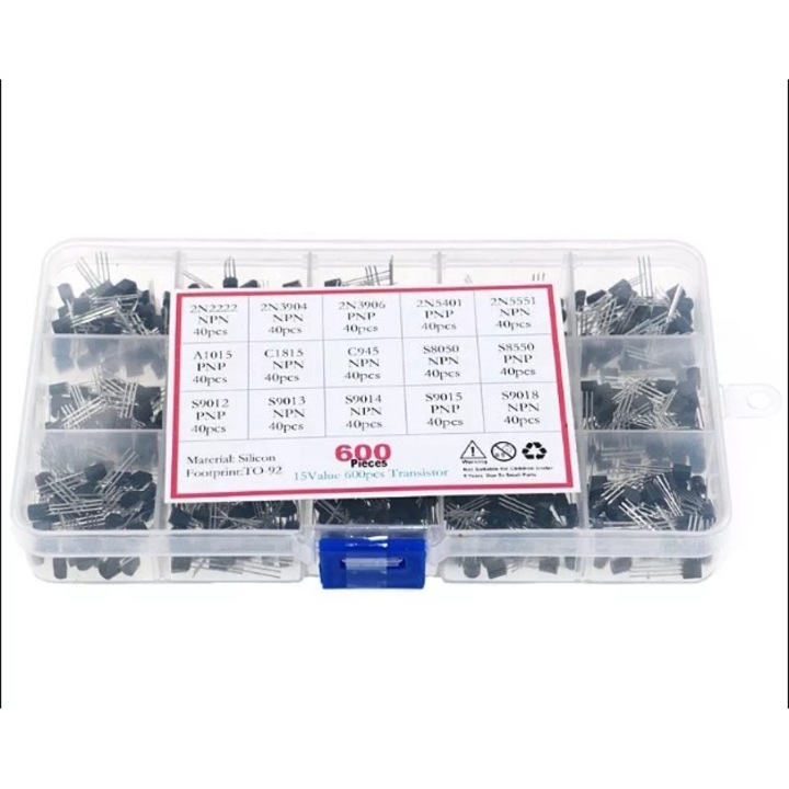 600 tranzisztor, hibrid tranzisztor készlet 15 típussal, egyenként 40 db, elektronikus áramkörökhöz alkalmas
