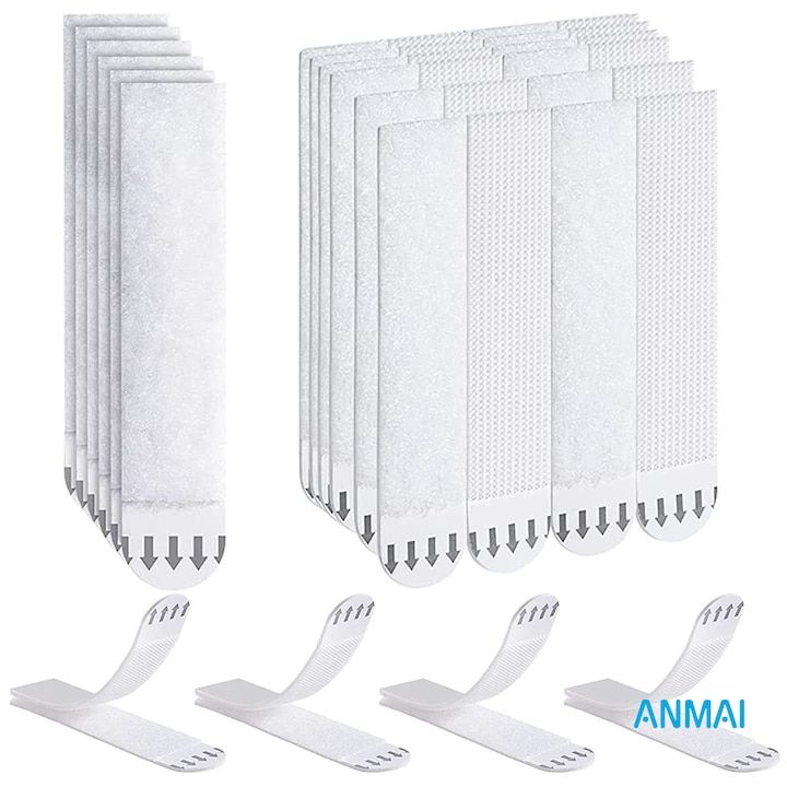 Комплект от 12 чифта ултраздрави самозалепващи ленти Anmai, велкро, система за закачане и примка за окачване на рамки, плакати, лагери, коледни и ежедневни декорации, без пробиване, без следи по стените, идеални за кухня, баня, офис, 93 x 19 mm