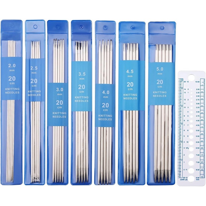 Set 35 ace de tricotat, xyedyaup, 2.0mm-5.0mm, metal, 20cm, pentru incepatori
