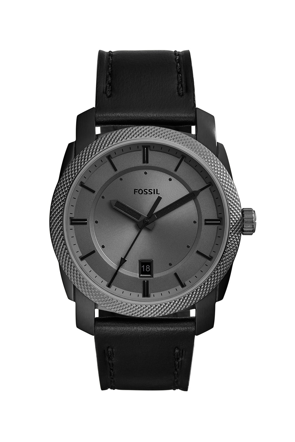 Fossil, Ceas cu o curea de piele Machine, Negru