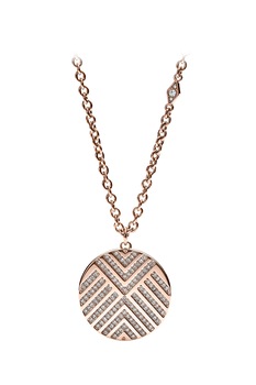 Fossil, Colier din lant cu pandantiv rotund Vintage Glitz, Auriu rose Fossil, Colier din lant cu pandantiv rotund Vintage Glitz, Auriu rose