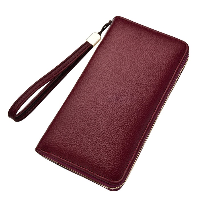 Portofel dama lung din piele moale, design elegant, culoare burgundy, 1 set