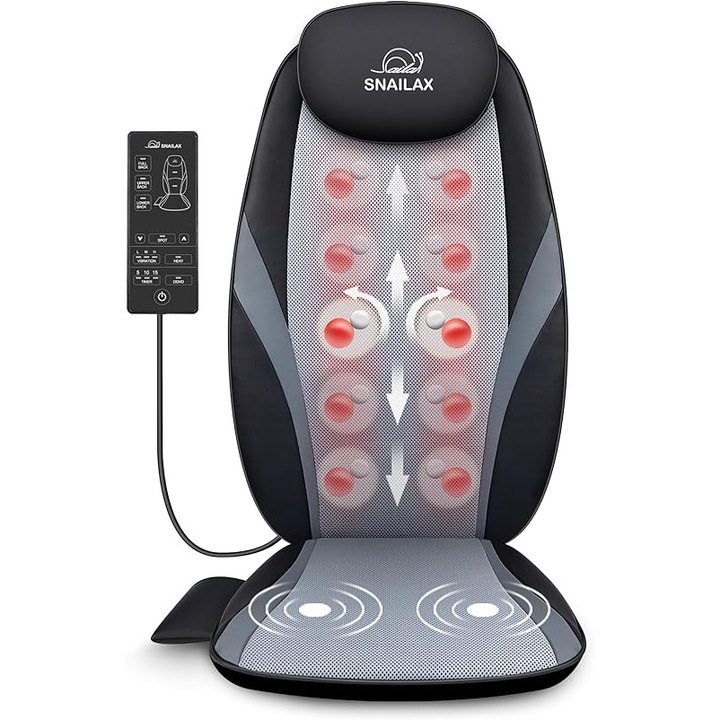 Snailax Aparat de masaj Shiatsu SL256DE, saltea de masaj pentru gat, umeri si spate, cu terapie termica si functie de vibratie