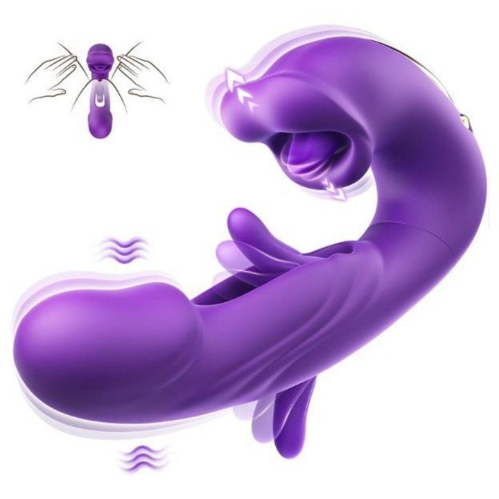 Вибратор с функция за натиск, 7 режима на вибрация, Език, Лилав, 17.6x4 см, Ломплект от 1 брой