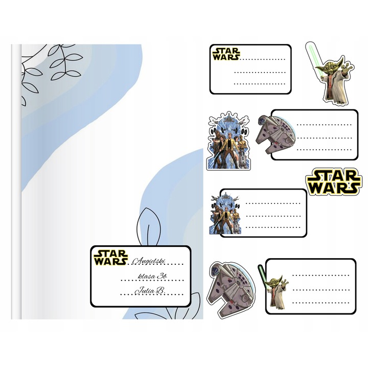 Комплект от 8 стикера за тетрадка, World Case, шарка Star Wars, 10x12 см, многоцветни