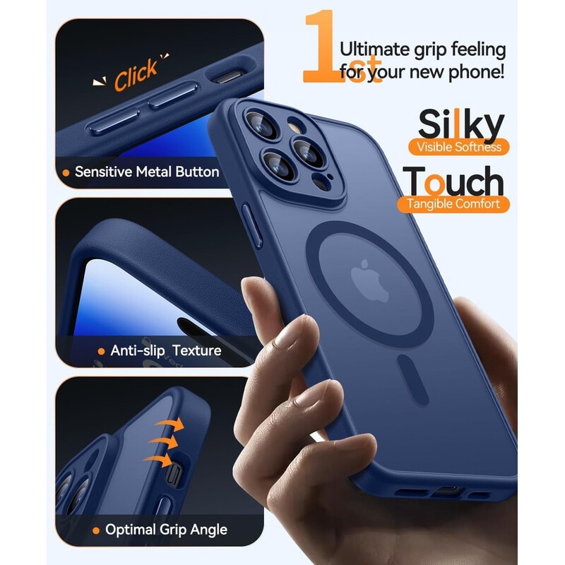 Husa Compatibila MagSafe pentru Apple iPhone 14Pro Max | Design Slim cu Margini Ridicate si Acoperire Completa a Camerelor | Sistem Magnetic Integrat | Suport pentru Incarcare Wireless | Albastru inchis