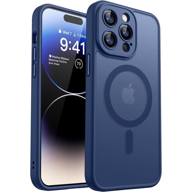 Husa Compatibila MagSafe pentru Apple iPhone 14Pro Max | Design Slim cu Margini Ridicate si Acoperire Completa a Camerelor | Sistem Magnetic Integrat | Suport pentru Incarcare Wireless | Albastru inchis