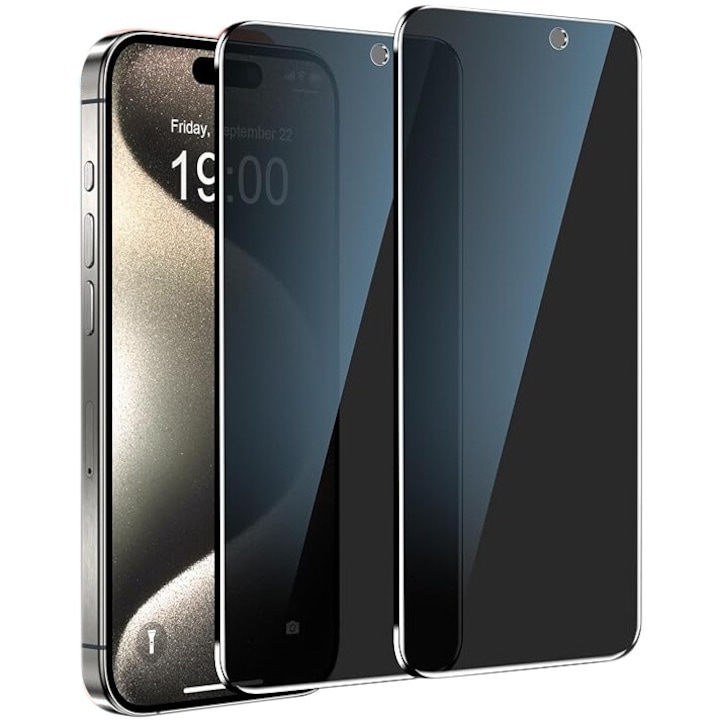 2 пакета 9H военно закалено стъкло за iPhone 15Pro Max 6,7 инча | 3D противоударен защитен калъф с пълно покритие | Ultra HD черен ръб без бял | Протектор против надраскване на екрана