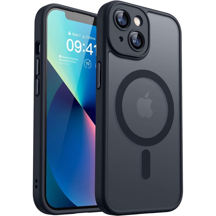 Съвместим с MagSafe калъф за Apple iPhone 13 | Тънък дизайн с повдигнати ръбове и пълно покритие на камерата | Интегрирана магнитна система | Поддръжка на безжично зареждане | черен