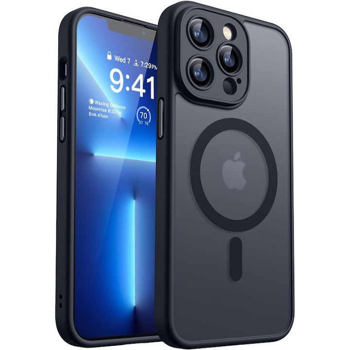 MagSafe kompatibilis tok Apple iPhone 13Pro | Vékony kialakítás emelt élekkel és teljes kameralefedettséggel | Integrált mágneses rendszer | Vezeték nélküli töltés támogatása | Fekete