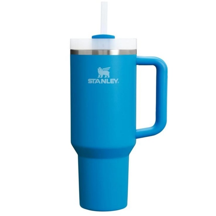 Термос Stanley Quencher H2.0 от неръждаема стомана с капак и сламка, подходящ за училища и офиси, светлосин, 1,18 л