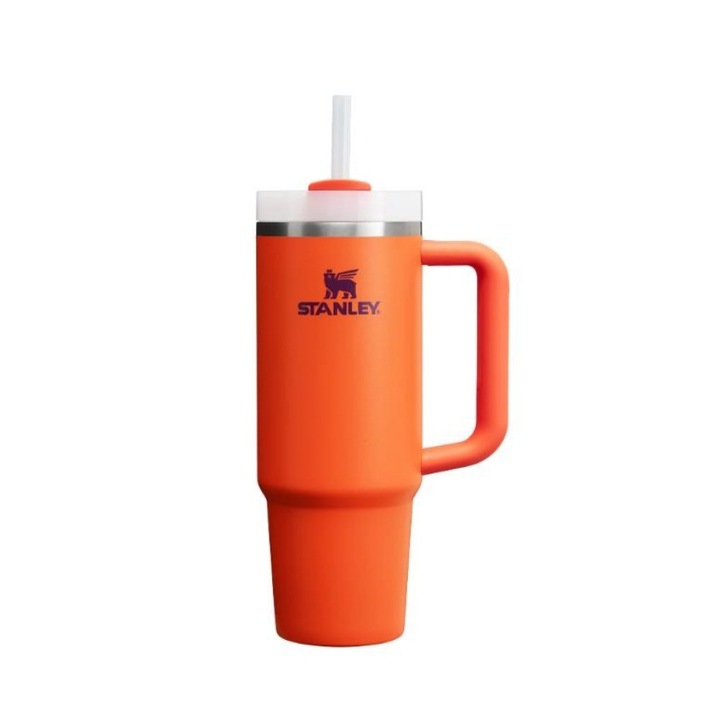 Termos Stanley Quencher H2.0 din otel inoxidabil cu capac si pai pentru scoala si birou, portocaliu, 1,18 l