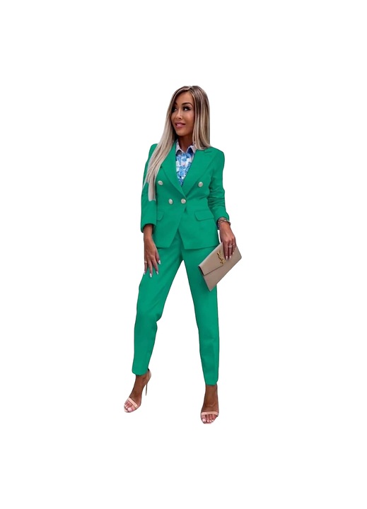 Costum Dama Cu Pantaloni Si Sacou, Verde