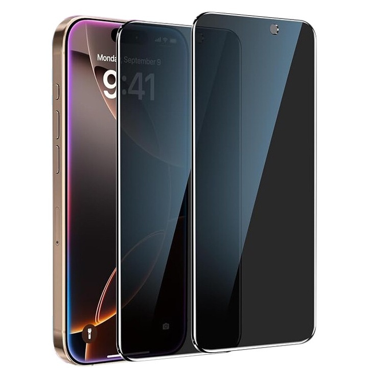 2 пакета 9H военно закалено стъкло за iPhone 16Pro 6,3 инча | 3D противоударен защитен калъф с пълно покритие | Ultra HD черен ръб без бял | Протектор против надраскване на екрана